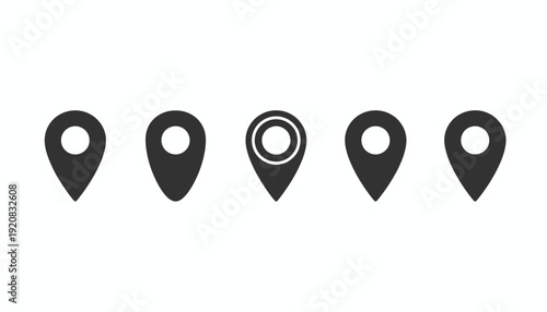 Set of black map pin icons on white background.