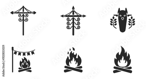 Black silhouette camping icons