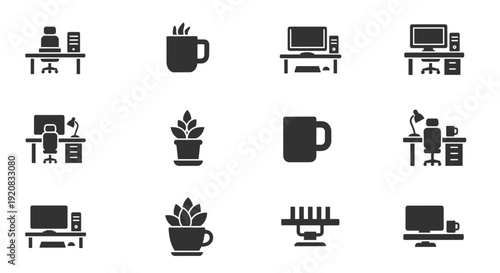 Black office icons on for business concepts