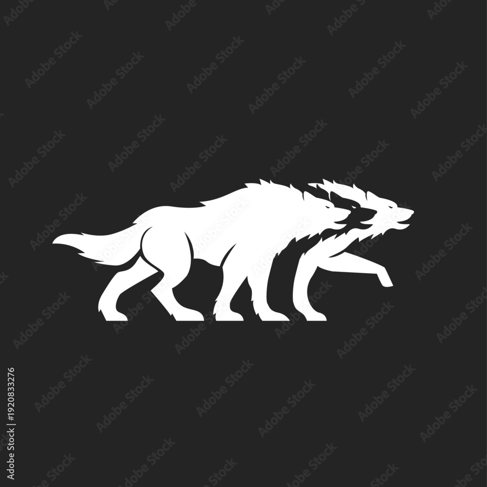 Obraz premium White Wolves Pack Walking Profile Graphic Logo Design on Dark Background