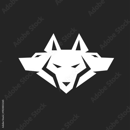 Modern Geometric Three-Headed Wolf Logo. Abstract Cerberus Symbol Design for Power and Strength Branding.