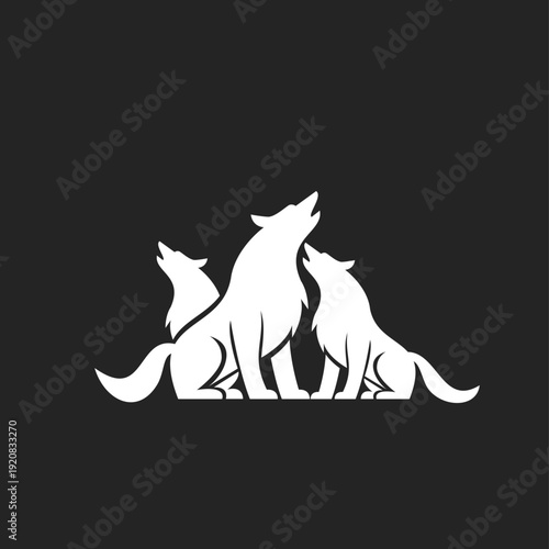 Three Howling Wolves Silhouette Logo Design