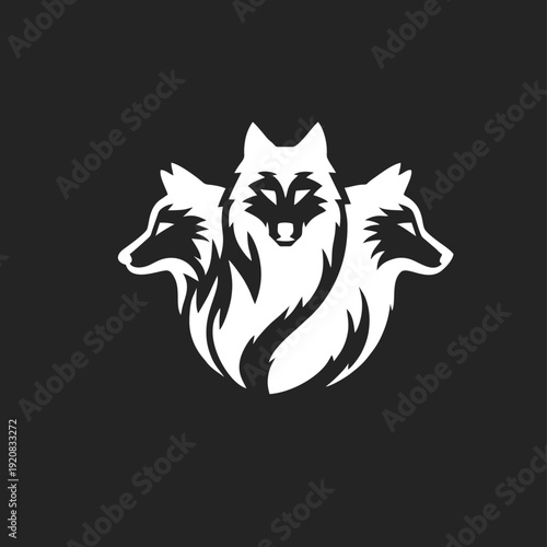 Three Aggressive Wolf Heads Logo in Minimalist Vector Style