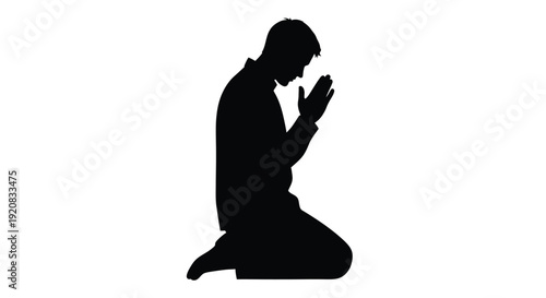 A kneeling man with hands clasped in prayer black silhouette
