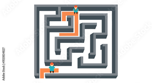 Maze illustration, vector style graphic, solving puzzle, finding solution, business concept