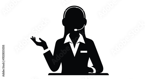 Customer service representative with headset a striking black silhouette