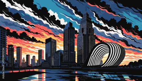 Houston skyline vector art featuring iconic buildings, perfect for marketing materials, posters, websites, and travelrelated designs. Ideal for houston enthusiasts.