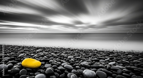 Wallpaper Mural Yellow Lemon on Rocky Beach Under Cloudy Sky. Torontodigital.ca