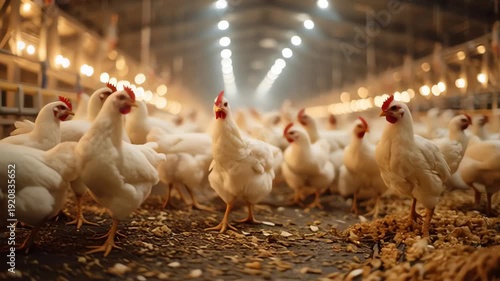 Chickens in a modern poultry farm White broiler hens