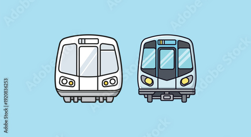 Two subway trains facing forward on a blue background.