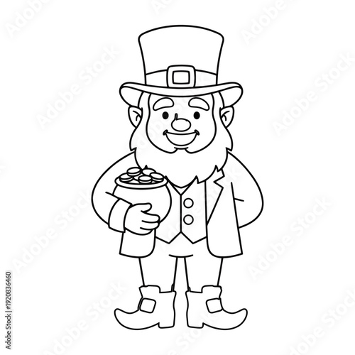 Black and white flat vector illustration of a leprechaun. Perfect for St. Patrick’s Day, Irish folklore, and festive designs.