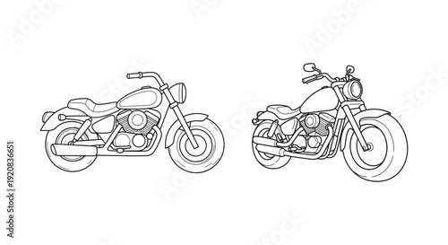 Two black and white line drawings of motorcycles on a white background.