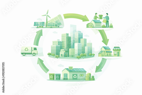 Circular Economy Concept in a Green City Illustrative Diagram of Sustainable Urban Development
