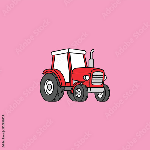 Red Tractor Illustration on Pink Background.