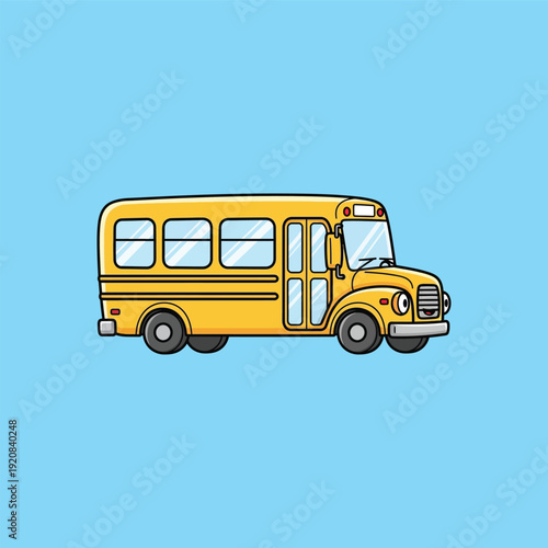 Yellow School Bus Illustration on Blue Background.