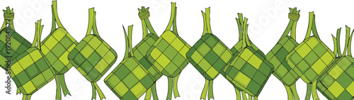 Green Plaid Ribbons Arranged in Pattern.