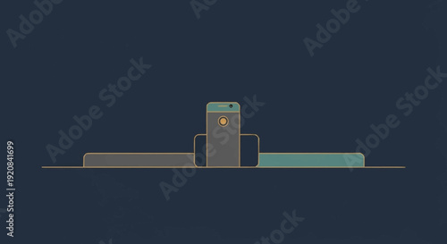 Minimalist illustration of a submarine on a dark blue background.