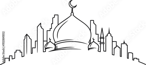 Mosque Dome and Minarets Illustration Design.