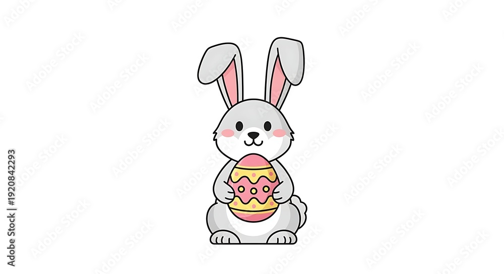 Fototapeta premium Easter bunny holding decorated egg
