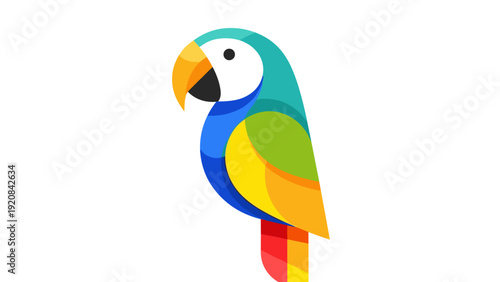 Colorful Flat Design Parrot Icon on White Background