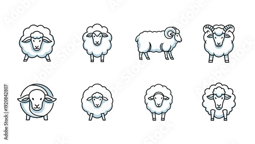 Cute Sheep and Ram Vector Icon Set
