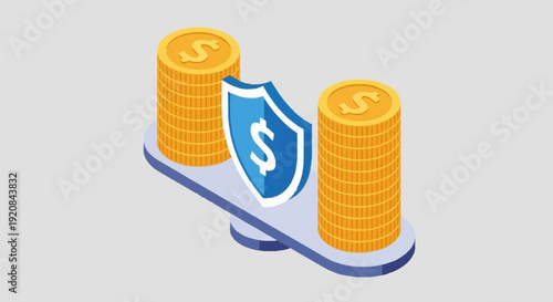 Financial security and protection with shield and gold coins.