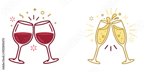 Clinking Wine Glasses Celebration Icon Set Vector Illustration.
