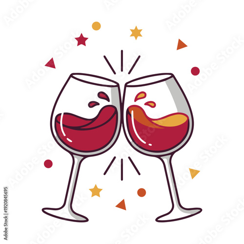 Clinking Wine Glasses Celebration Icon Set Vector Illustration.