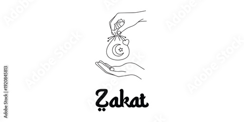Zakat Charity Giving Illustration with Helping Hands Vector Design.