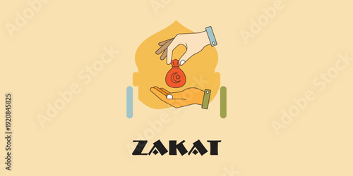 Zakat Charity Giving Illustration with Helping Hands Vector Design.