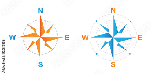 Compass Icons Collection in Flat Vector Style.