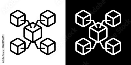 Blockchain Icon Of Line Black And White Style Vector Illustrationn