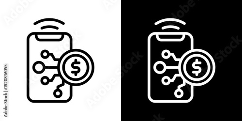 Digital Money Icon Of Line Black And White Style Vector Illustrationn