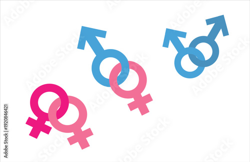 Variety of gender relationships and identities. Sets of female, male, and heterosexual couple symbols. Concept of diversity, inclusion, and social demographic variety on white.