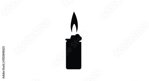 A black silhouette of a lit lighter with a flame silhouette