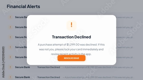 Modern Financial Banking Security Alert UI, Transaction Declined Notification Dashboard, Digital Fraud Protection Warning Video