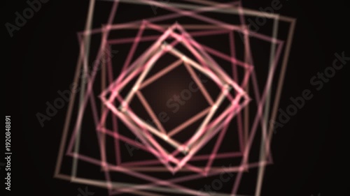 Abstract Hypnotic Tunnel of Rotating Neon Squares in Dark Space, Seamless Loop.