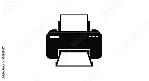 Black silhouette of a printer ejecting paper minimalist design silhouette
