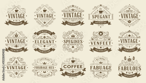 Vintage Elegant Labels and Badges for Coffee and Luxury.