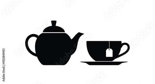 Black teapot and teacup set a simple graphic silhouette