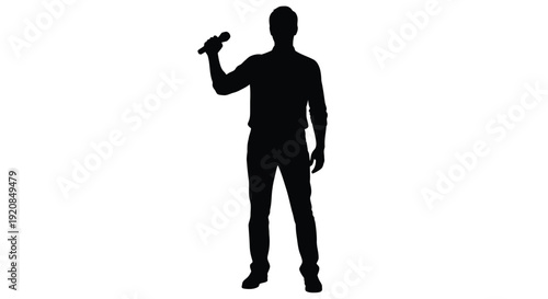 A singer performing with a microphone on a white background silhouette