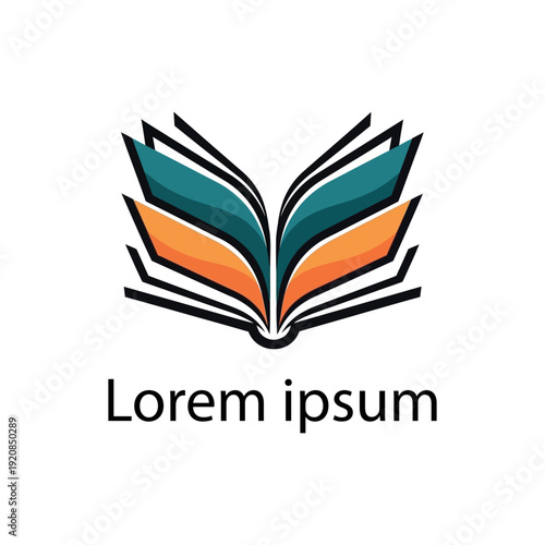 Abstract Open Book Logo Illustration, Flying Pages Icon for Education and Literacy Branding, Modern Creative Library Symbol with Blue and Orange Wings Isolated on White Background