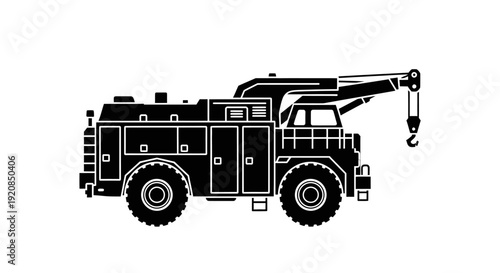 Fuel tanker truck silhouette with hose for refueling.