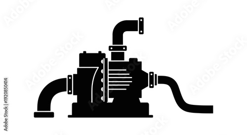 Fuel tanker truck silhouette with hose for refueling.