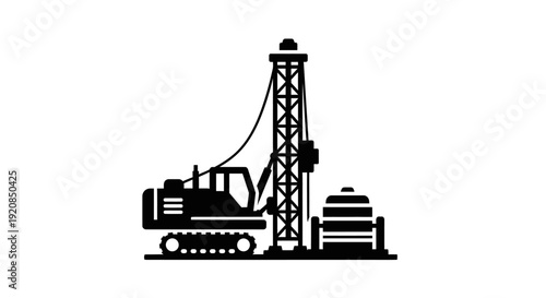 Fuel tanker truck silhouette with hose for refueling.