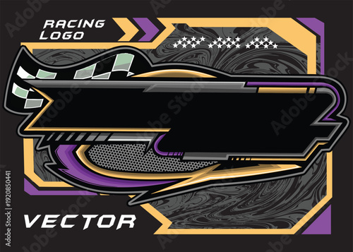 Outline and painted racing logo. Isolated in black background, for t-shirt design, ness purposes.