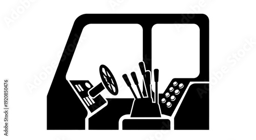 Fuel tanker truck silhouette with hose for refueling.