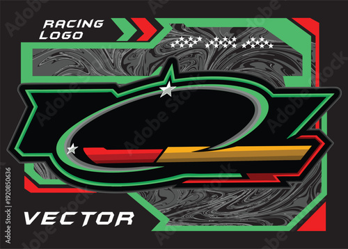 Outline and painted racing logo. Isolated in black background, for t-shirt design, ness purposes.