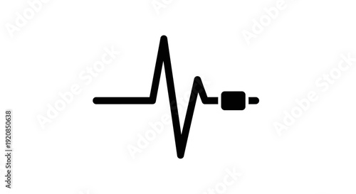 Dynamic black line graph illustrating a vital heart pulse or sound wave, symbolizing health, data, or electronic signal monitoring in a minimalist vector design