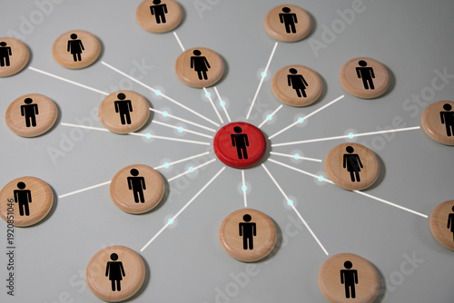 Bilde på lerret The leader is connected with employees by a wide network of lines